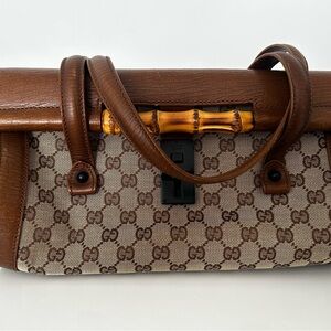 Gucci Brown and Tan Monogram Shoulder Bag